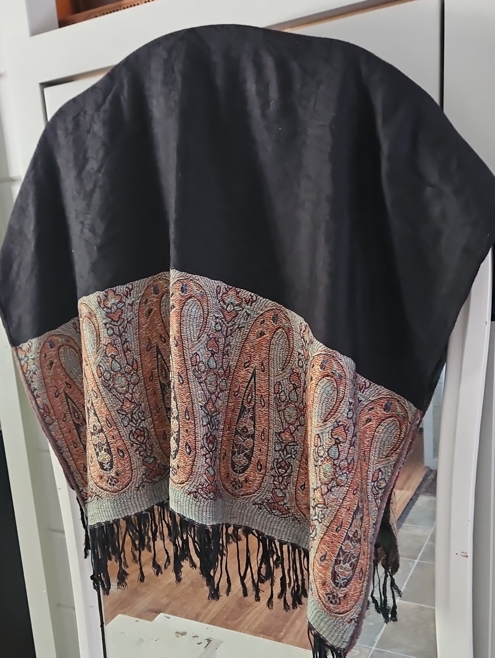 Pashmina Black with Multicolor Paisley Border Wrap/SCARF woth Tassels